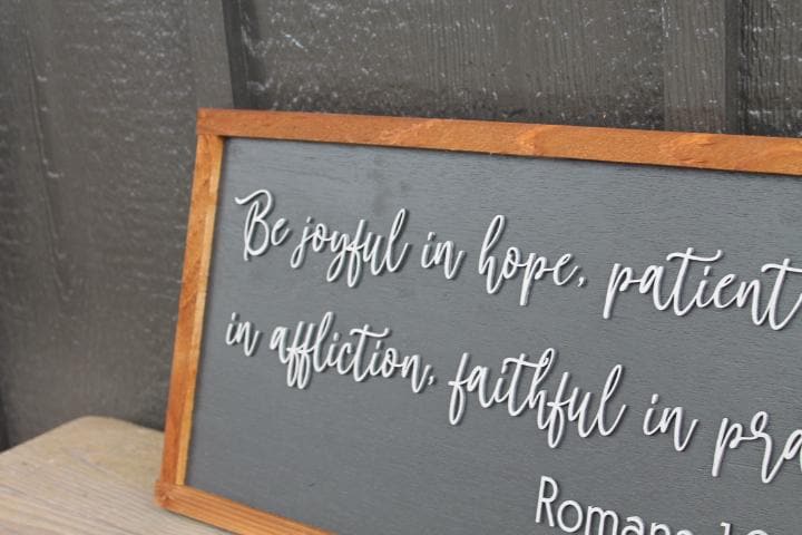 Romans 12:12 Bible Verse Home Decor Pray Joy Faith Handmade 3D Framed sign Christian