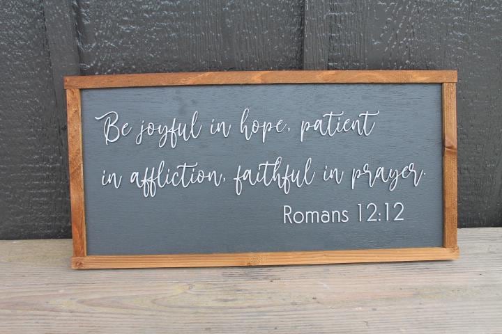 Romans 12:12 Bible Verse Home Decor Pray Joy Faith Handmade 3D Framed sign Christian