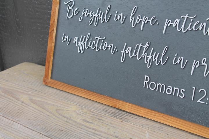 Romans 12:12 Bible Verse Home Decor Pray Joy Faith Handmade 3D Framed sign Christian