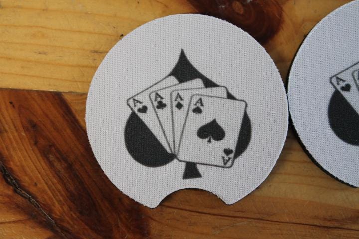 Amanda Clearcreek Aces Spades Local School Logo Gift Set Wholesale bulk Car Coaster Sport Printed Set Bulk Club Clubhouse