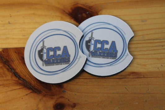 Christian Academy CCA Warriors Local School Logo Gift Set Wholesale bulk Car Coaster Sport Printed Set Bulk Club Clubhouse