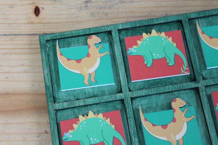 Handmade Dinosaur Lover Trex Stegosaurus Tic Tac Toe Wooden Family game boardgame Laser cut engraved