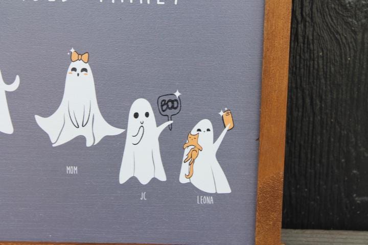 Ghost Family Personalized With Names Halloween Spooky Cute Customized Printed Handmade Home Decor Seasonal Unique Dancing Selfie Cat Witch