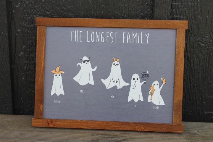 Ghost Family Personalized With Names Halloween Spooky Cute Customized Printed Handmade Home Decor Seasonal Unique Dancing Selfie Cat Witch