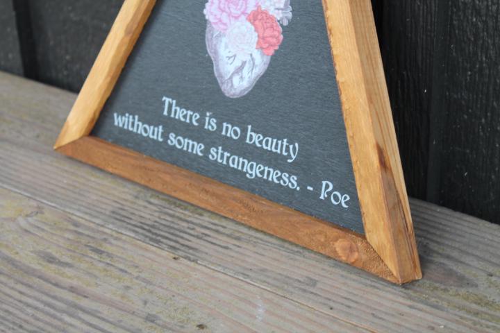 There is no beauty Strangeness Poe Heart Flowers Decor Printed Triangle Quote Framed Home Decor Writer