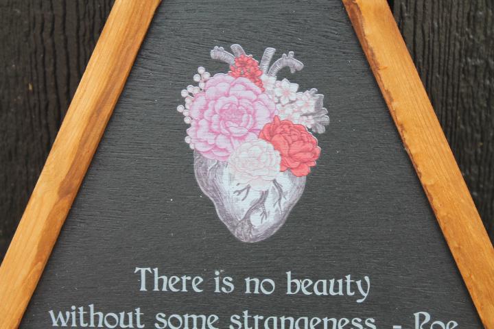 There is no beauty Strangeness Poe Heart Flowers Decor Printed Triangle Quote Framed Home Decor Writer