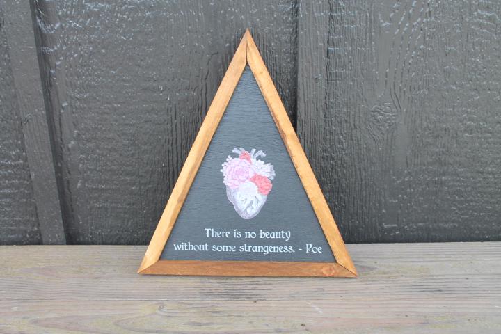 There is no beauty Strangeness Poe Heart Flowers Decor Printed Triangle Quote Framed Home Decor Writer