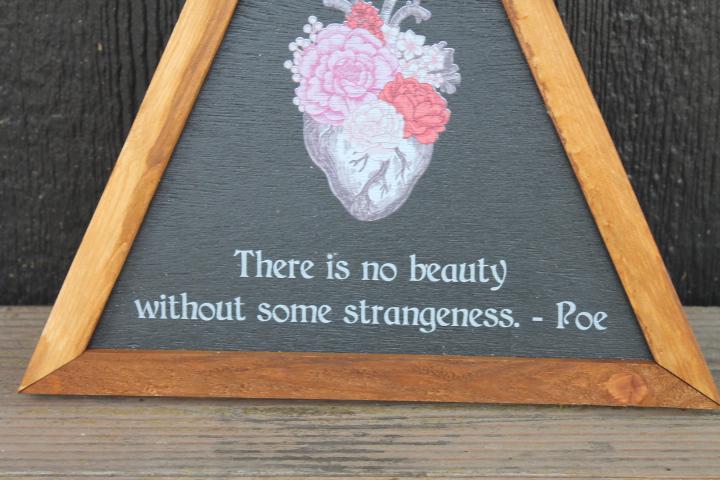 There is no beauty Strangeness Poe Heart Flowers Decor Printed Triangle Quote Framed Home Decor Writer