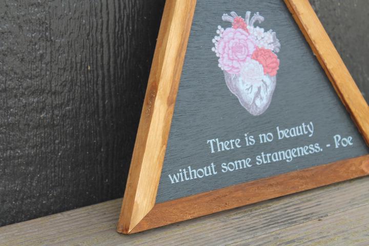 There is no beauty Strangeness Poe Heart Flowers Decor Printed Triangle Quote Framed Home Decor Writer