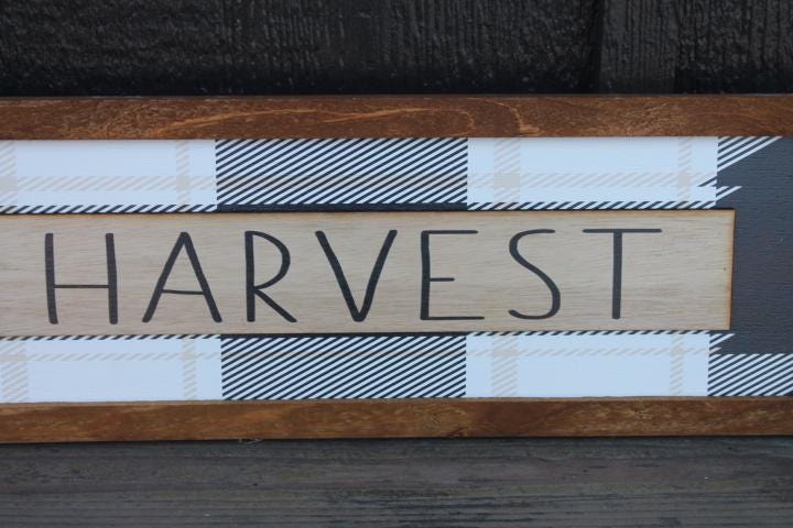 Harvest Plaid Fall Autumn Seasonal Farmhouse Layered Handmade Sign Framed 3D Raised and Printed Color Rustic