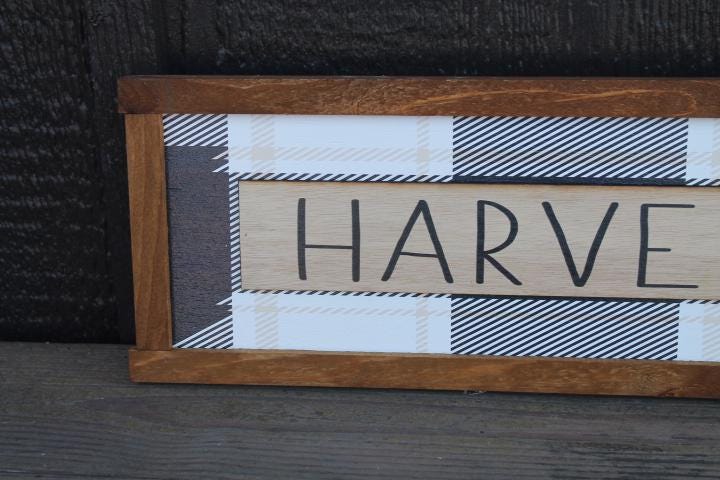 Harvest Plaid Fall Autumn Seasonal Farmhouse Layered Handmade Sign Framed 3D Raised and Printed Color Rustic