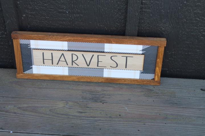 Harvest Plaid Fall Autumn Seasonal Farmhouse Layered Handmade Sign Framed 3D Raised and Printed Color Rustic