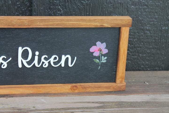 He is risen Easter Faith Christian Wooden Handmade Home Decor Floral Layered Unique Sign Wall Art