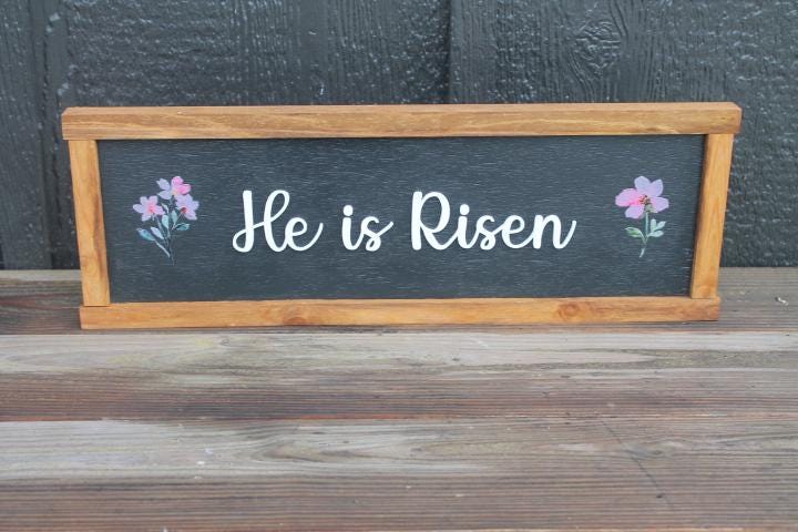 He is risen Easter Faith Christian Wooden Handmade Home Decor Floral Layered Unique Sign Wall Art