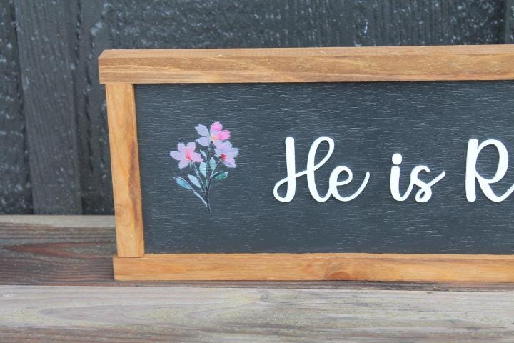 He is risen Easter Faith Christian Wooden Handmade Home Decor Floral Layered Unique Sign Wall Art