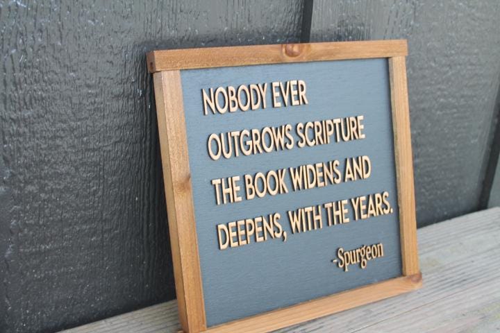 Scripture Cant outgrow The Book Years Wise Quote Faith Handmade 3D Wooden Home Decor Spurgeon Christian