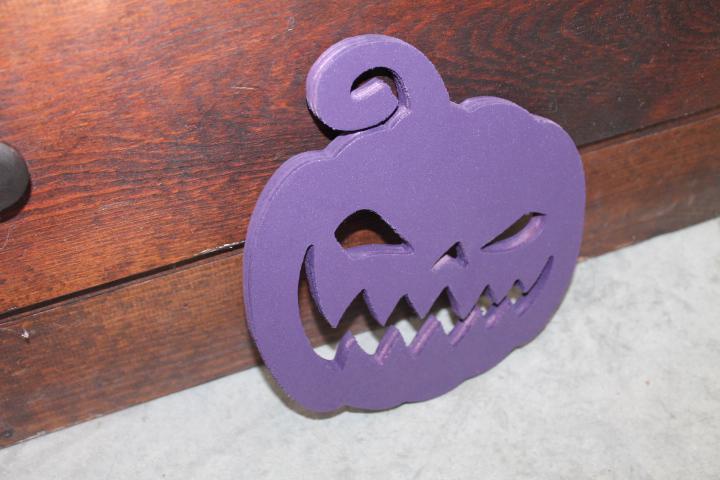 Wooden Jack o lantern Pumpkin Spooky Yard Cut out Sign Pumpkin Rustic Yard Fall Autumn Decoration Prop Giftable Halloween Purple Face