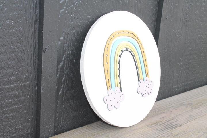 Rainbow Boho Colorful Nursery Bohemian Pastel Girls Room Bedroom Bathroom Decor handmade wooden sign 3D Layered Wall Art Round