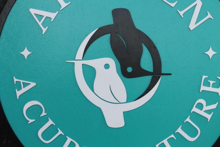 Custom Teal Acupuncture Office Doctor Therapy Sign Logo Personalized Raised Sign Birds Waiting Room Outdoor Directional Sign Brand Layered