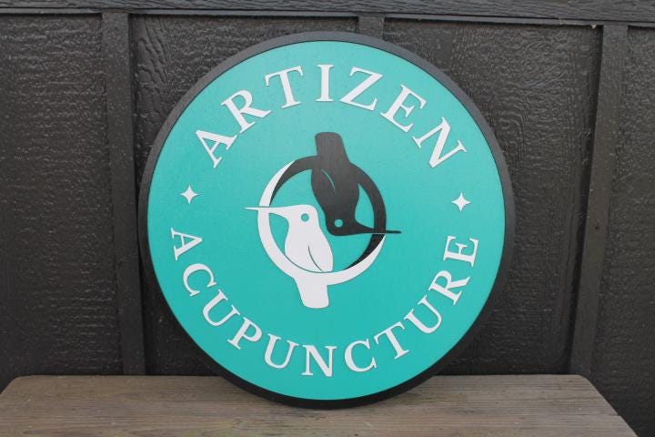 Custom Teal Acupuncture Office Doctor Therapy Sign Logo Personalized Raised Sign Birds Waiting Room Outdoor Directional Sign Brand Layered