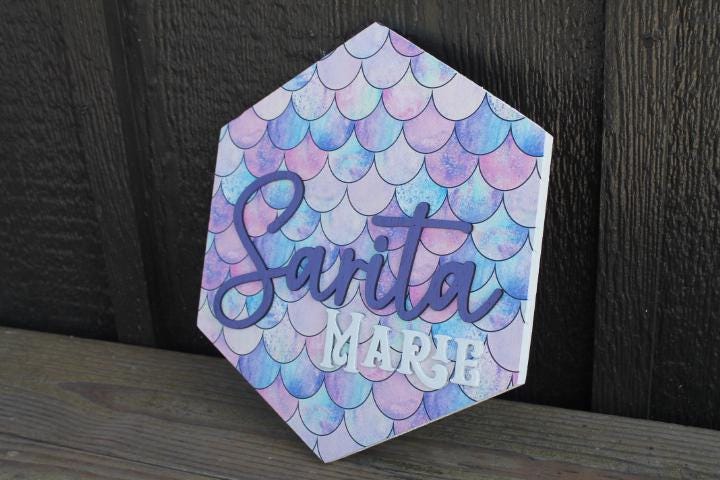 Custom Kids Name Decor Sign Childrens Room Mermaid Personalized Your name Raised 3D Printed Shape Hexagon