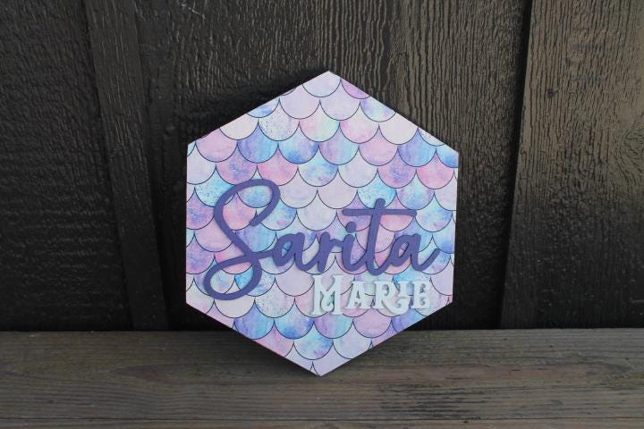 Custom Kids Name Decor Sign Childrens Room Mermaid Personalized Your name Raised 3D Printed Shape Hexagon