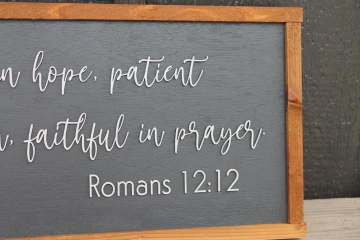 Romans 12:12 Bible Verse Home Decor Pray Joy Faith Handmade 3D Framed sign Christian