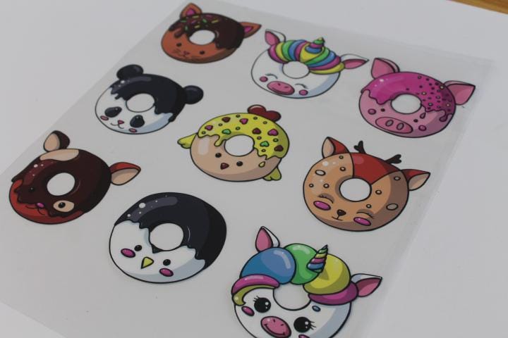 Donut Unicorn Animal Stickers Decals Waterproof Sheet Full Color Sticker Kids Bright Fun Pig Panda Chicken Window Deal Wall Sticker Thermos