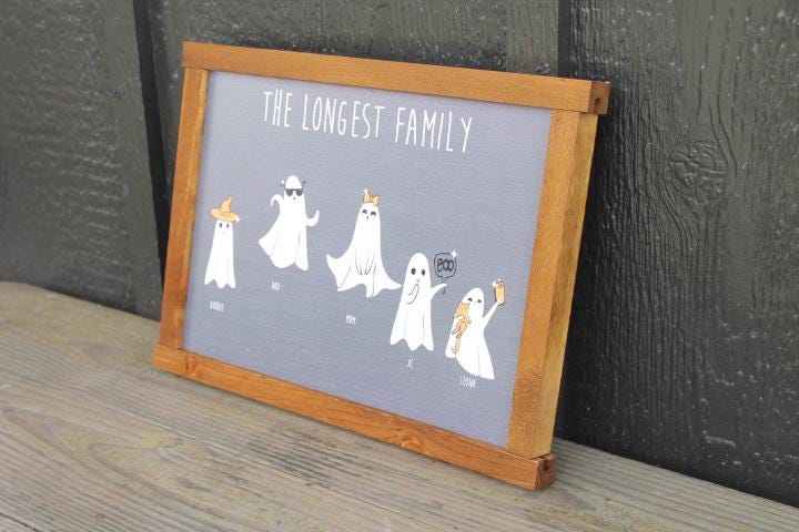 Ghost Family Personalized With Names Halloween Spooky Cute Customized Printed Handmade Home Decor Seasonal Unique Dancing Selfie Cat Witch