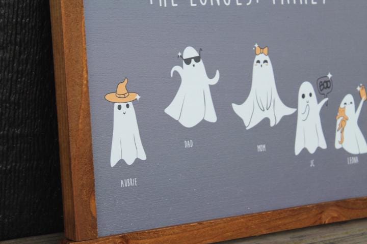 Ghost Family Personalized With Names Halloween Spooky Cute Customized Printed Handmade Home Decor Seasonal Unique Dancing Selfie Cat Witch