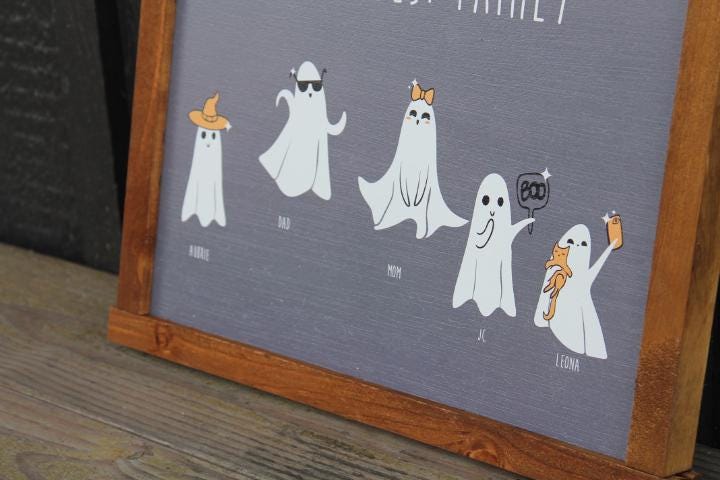 Ghost Family Personalized With Names Halloween Spooky Cute Customized Printed Handmade Home Decor Seasonal Unique Dancing Selfie Cat Witch