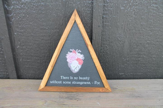 There is no beauty Strangeness Poe Heart Flowers Decor Printed Triangle Quote Framed Home Decor Writer