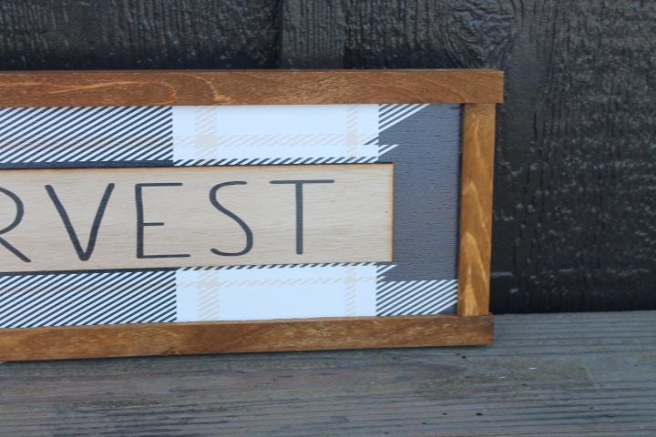 Harvest Plaid Fall Autumn Seasonal Farmhouse Layered Handmade Sign Framed 3D Raised and Printed Color Rustic