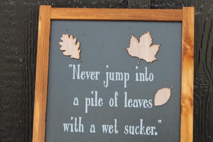 Leaves Autumn Jump in a pile of leaves Fall With A Wet Sucker Quote Life Advice Kids Cute Handmade Home Decor Seasonal