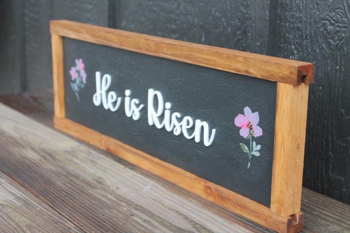 He is risen Easter Faith Christian Wooden Handmade Home Decor Floral Layered Unique Sign Wall Art