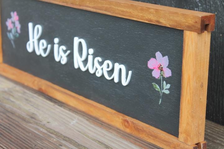 He is risen Easter Faith Christian Wooden Handmade Home Decor Floral Layered Unique Sign Wall Art