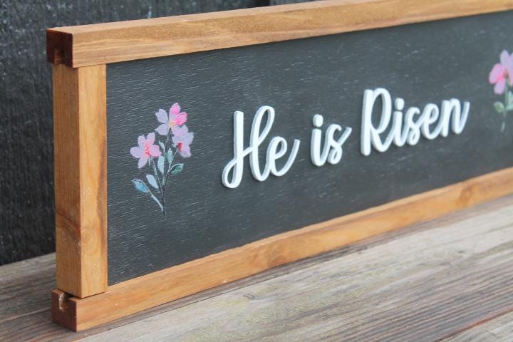 He is risen Easter Faith Christian Wooden Handmade Home Decor Floral Layered Unique Sign Wall Art