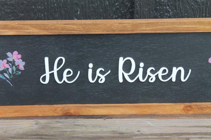 He is risen Easter Faith Christian Wooden Handmade Home Decor Floral Layered Unique Sign Wall Art