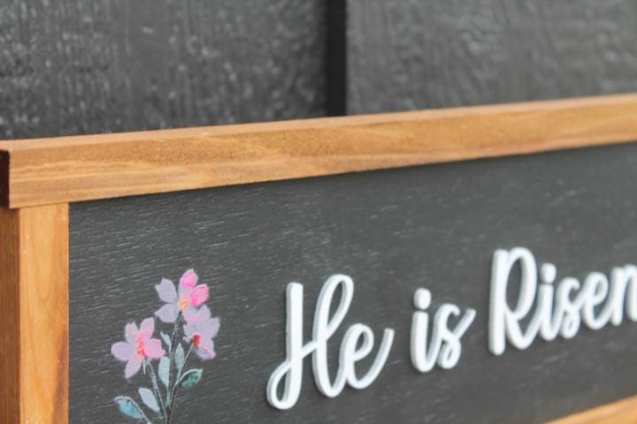 He is risen Easter Faith Christian Wooden Handmade Home Decor Floral Layered Unique Sign Wall Art