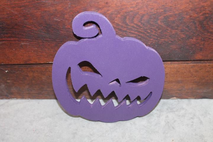 Wooden Jack o lantern Pumpkin Spooky Yard Cut out Sign Pumpkin Rustic Yard Fall Autumn Decoration Prop Giftable Halloween Purple Face