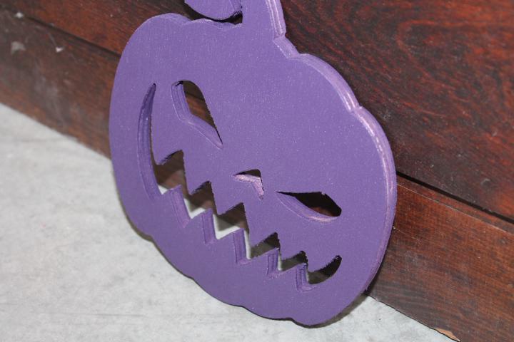 Wooden Jack o lantern Pumpkin Spooky Yard Cut out Sign Pumpkin Rustic Yard Fall Autumn Decoration Prop Giftable Halloween Purple Face