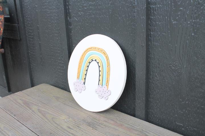 Rainbow Boho Colorful Nursery Bohemian Pastel Girls Room Bedroom Bathroom Decor handmade wooden sign 3D Layered Wall Art Round