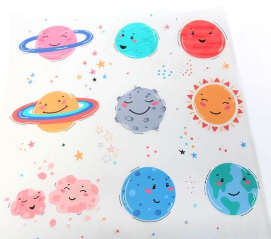 Solar System Planets Theme Decals Waterproof Sheet Full Color Sticker Kids Bright Fun Window Deal Wall Sticker Thermos Kawaii Faces