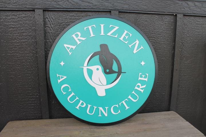 Custom Teal Acupuncture Office Doctor Therapy Sign Logo Personalized Raised Sign Birds Waiting Room Outdoor Directional Sign Brand Layered