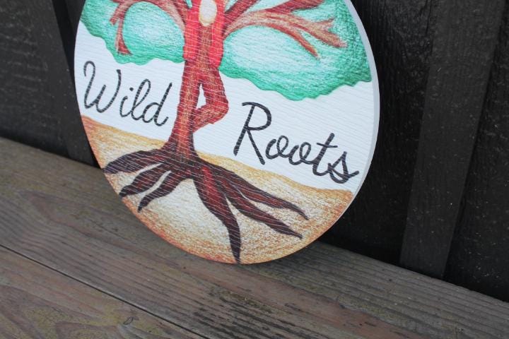 Vendor Booth Tree Printed Logo Sign Lightweight affordable Small Business Wooden Hanging Door Sign Color Vibrant Roots Wild