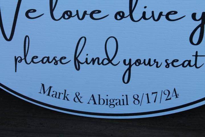 Custom Wedding Board Outdoor Sign Olive Textured Oval Weatherproof Pvc Plastic Personalized Reception Ceremony Sign Be Seated Olive Branch