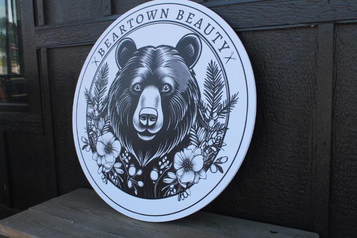 Custom Outdoor Business Sign Bear Beauty Hair Salon Scissors All Weather Your logo Design Personalized Commerical Mall Signage