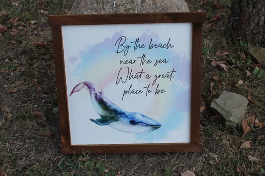 Watercolor Whale Beach Good place to be Sea Printed Handmade wall art Bathroom Tropical