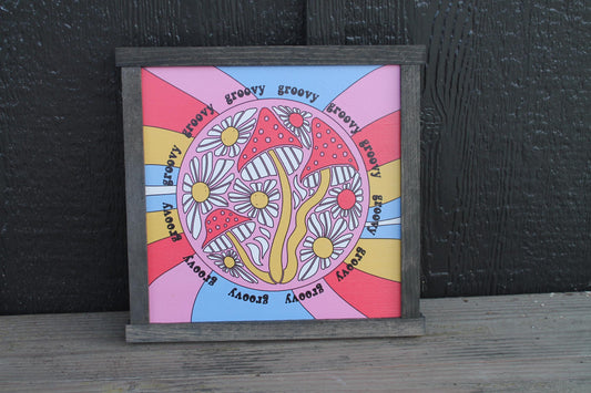 Maximalist Groovy Daisy Mushroom Retro Colorful Bright Handmade Wall Art Funky Fun Decoration Hippie