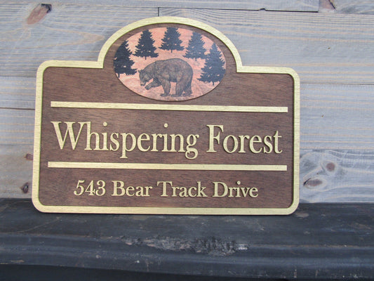 Custom Address Signs Set of 2 Matching Private Drive Bear Cabin 3D Raised Contoured Shape Handmade Commerical Signage Directional Wooden